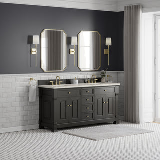 72 Inch Brookfield Freestanding Vanity in Black Onyx / Victorian Silver Top