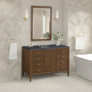 48 Inch Myrrin Freestanding Vanity in Mid-Century Walnut / Charcoal Soapstone Top