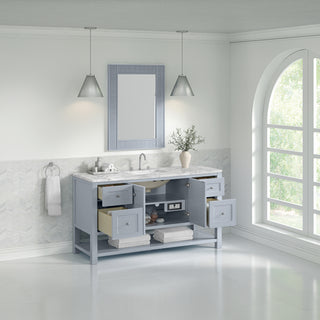 60 Inch Breckenridge Freestanding Vanity in Serenity Blue / Carrara White Top