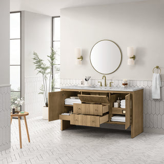 60 Inch Hudson Freestanding Vanity in Light Natural Oak / Victorian Silver Top