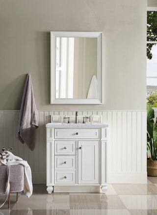30 Inch Bristol Freestanding Vanity in Bright White / Carrara White Top