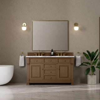 60 Inch Brookfield Freestanding Vanity in Pecan / Carrara White Top