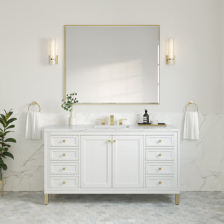 60 Inch Chicago Freestanding Vanity in Glossy White / Ethereal Noctis Top