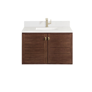 36 Inch Amberly Dual Mount Vanity in Mid-Century Walnut / White Zeus Top