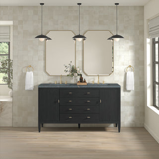 60 Inch Myrrin Freestanding Vanity in Carbon Oak / Parisien Bleu Top