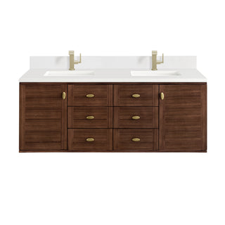 60 Inch Amberly Dual Mount Vanity in Mid-Century Walnut / White Zeus Top