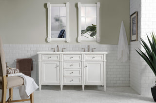 60 Inch Brittany Freestanding Vanity in Bright White / Eternal Jasmine Pearl Top