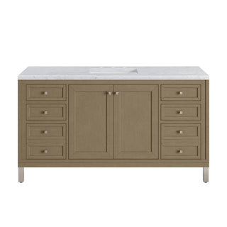 60 Inch Chicago Freestanding Vanity in Walnut Whisper / Carrara White Top