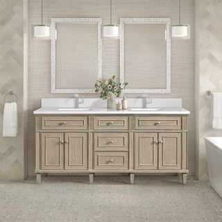 72 Inch Lorelai Freestanding Vanity in Whitewashed Oak / White Zeus Top