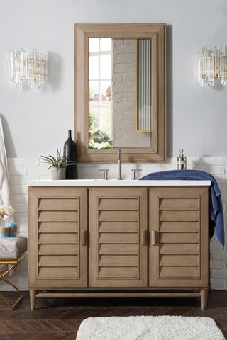 48 Inch Portland Freestanding Vanity in Whitewashed Walnut / White Zeus Top