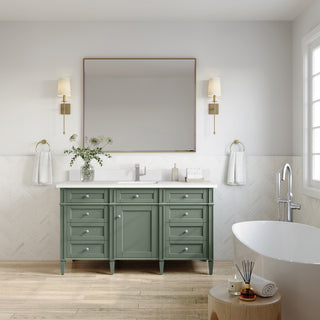 60 Inch Brittany Freestanding Vanity in Smokey Celadon / White Zeus Top