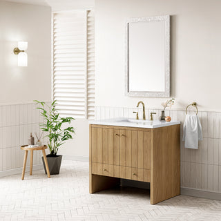 36 Inch Hudson Freestanding Vanity in Light Natural Oak / White Zeus Top