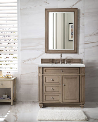 36 Inch Bristol Freestanding Vanity in Whitewashed Walnut / Ethereal Noctis Top