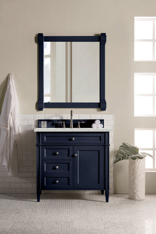 36 Inch Brittany Freestanding Vanity in Victory Blue / Eternal Jasmine Pearl Top