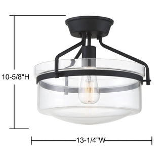 Msemi One Light Semi-Flush Mount in Matte Black