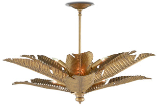 Tropical Six Light Semi-Flush Mount in Vintage Brass