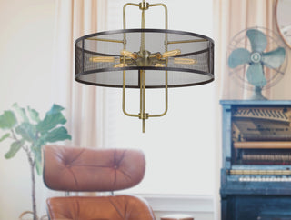 Leiden Six Light Chandelier in Antique Brass/Black