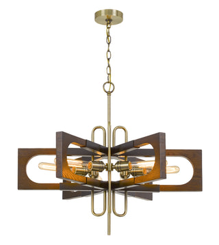 Sneek Six Light Chandelier in Antique Brass/Wood