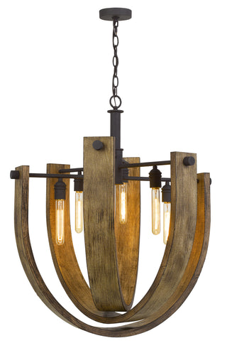 Padova Six Light Chandelier in Light Oak/Iron