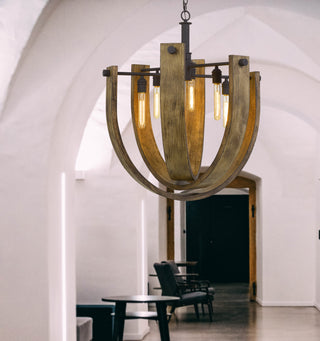 Padova Six Light Chandelier in Light Oak/Iron