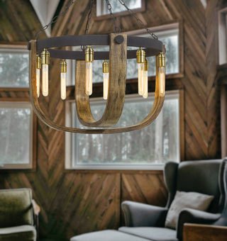 Apulia Eight Light Chandelier in Light Oak/Iron