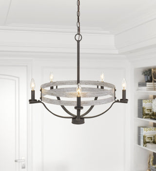 Brig Five Light Chandelier in Natural Wood/Iron