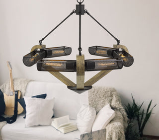 Baden Six Light Chandelier in Wood/Iron