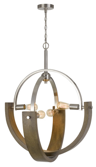 Rauma Four Light Chandelier in Wood/Brushed Steel