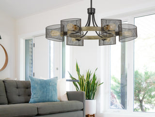 Dronten Six Light Chandelier in Wood/Black