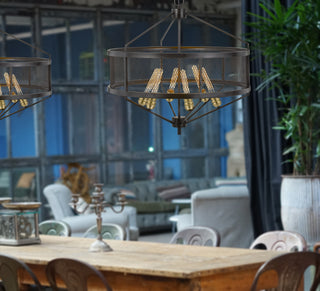 Halle Six Light Chandelier in Black/Antique Brass