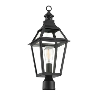 Jackson One Light Post Lantern in Black with Gold Highlights