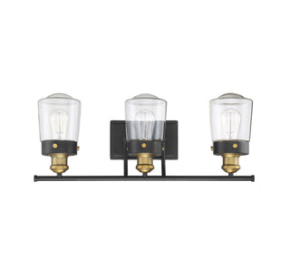 Macauley Three Light Bath Bar in Vintage Black with Warm Brass