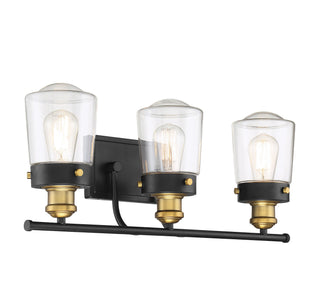 Macauley Three Light Bath Bar in Vintage Black with Warm Brass