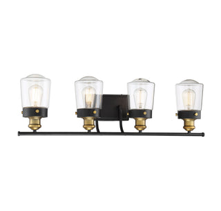Macauley Four Light Bath Bar in Vintage Black with Warm Brass