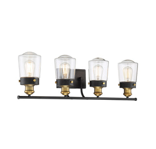 Macauley Four Light Bath Bar in Vintage Black with Warm Brass