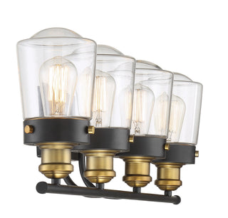 Macauley Four Light Bath Bar in Vintage Black with Warm Brass