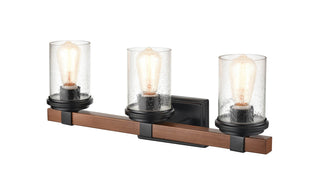 Taos Three Light Vanity in Matte Black/Wood Grain