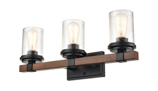 Taos Three Light Vanity in Matte Black/Wood Grain