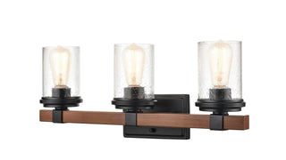 Taos Three Light Vanity in Matte Black/Wood Grain