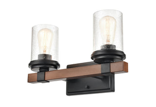Taos Two Light Vanity in Matte Black/Wood Grain
