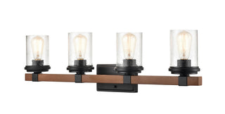 Taos Four Light Vanity in Matte Black/Wood Grain