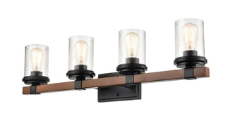 Taos Four Light Vanity in Matte Black/Wood Grain