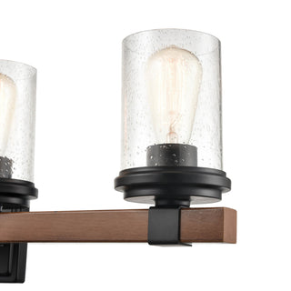 Taos Four Light Vanity in Matte Black/Wood Grain