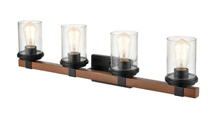 Taos Four Light Vanity in Matte Black/Wood Grain
