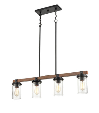 Taos Four Light Island Pendant in Matte Black/Wood Grain