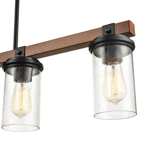 Taos Four Light Island Pendant in Matte Black/Wood Grain