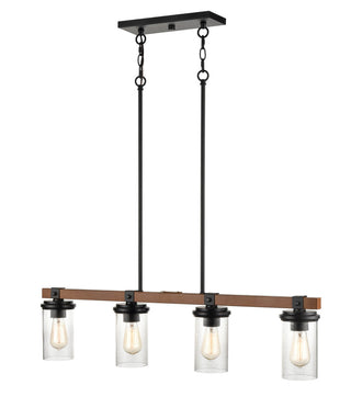 Taos Four Light Island Pendant in Matte Black/Wood Grain