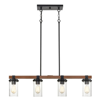 Taos Four Light Island Pendant in Matte Black/Wood Grain
