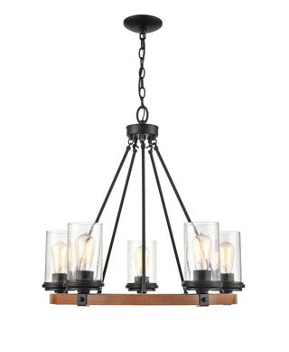 Taos Five Light Chandelier in Matte Black/Wood Grain