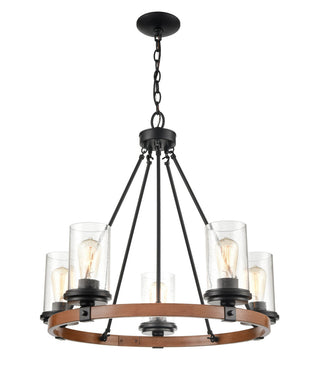 Taos Five Light Chandelier in Matte Black/Wood Grain